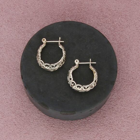 Sterling Jewelry - sterling silver dainty scroll huggie hoop earrings